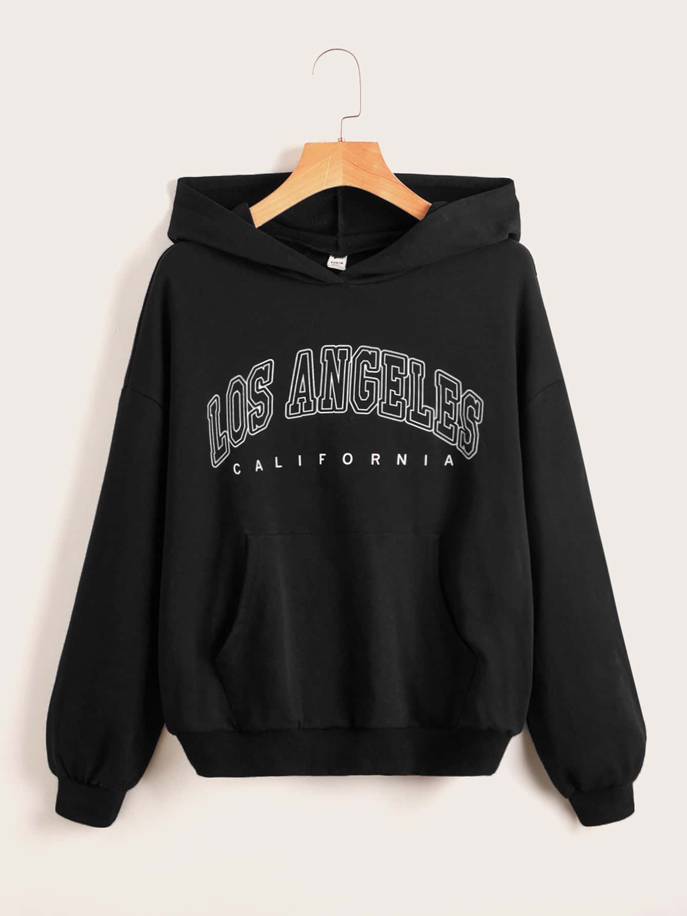 SHEIN Leap Crew 青少年女孩字母圖案落肩袖連帽衫