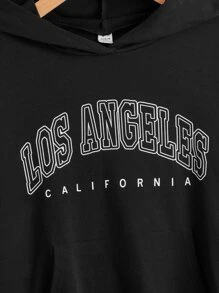 SHEIN Leap Crew 青少年女孩字母圖案落肩袖連帽衫