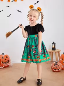 小女童萬聖印花拼接洋裝