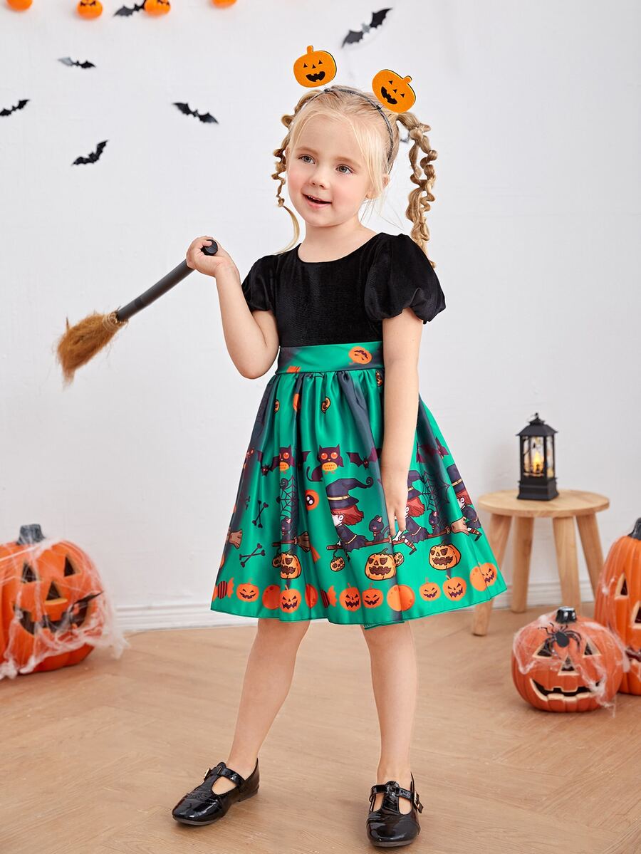 小女童萬聖印花拼接洋裝