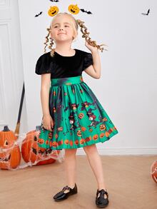小女童萬聖印花拼接洋裝