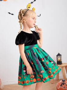 小女童萬聖印花拼接洋裝