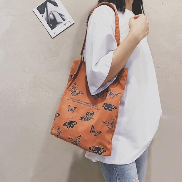 

Butterfly & Letter Graphic Shopper Bag, Multicolor