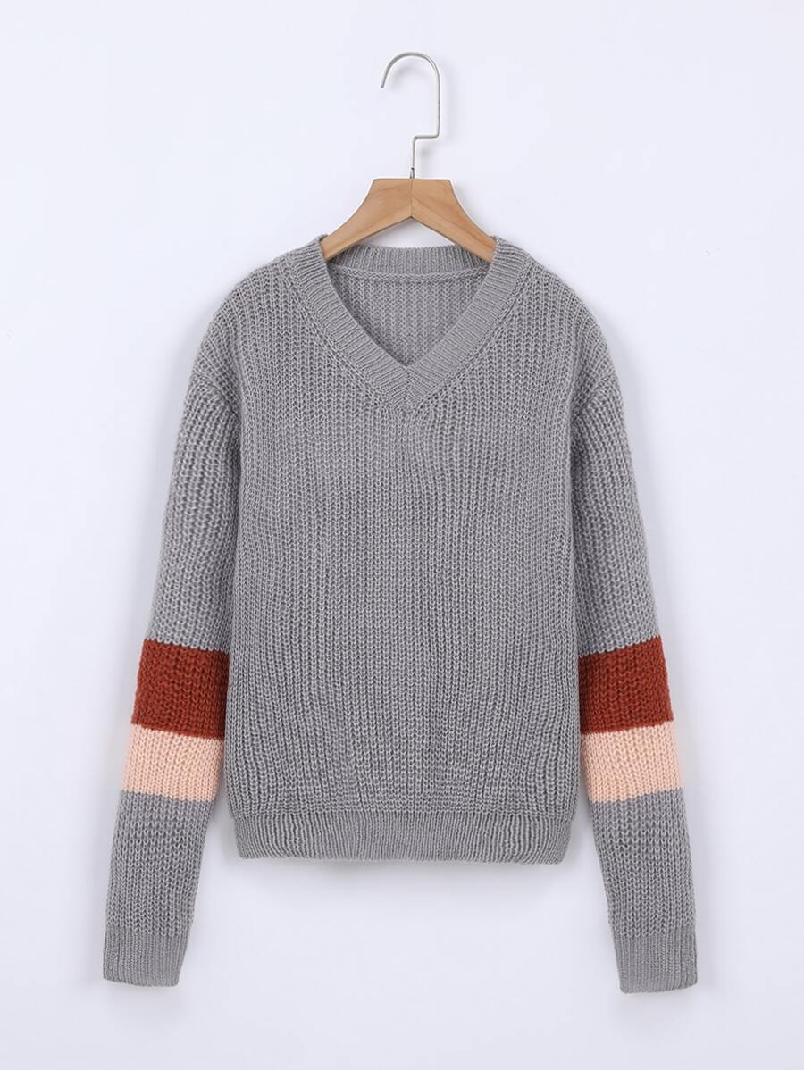 Girls Colourblock Drop Shoulder Jumper - Grey - View 1