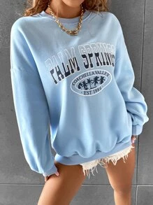 SHEIN Unity Sudadera con estampado de árbol y letra - Celeste - Ver 3