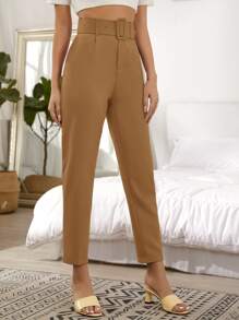 GENKIRA Women Suit Pants Thắt lưng màu trơn - Lạc đà - Xem 5