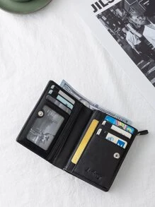 Hombres Detalle de letra Monedero Cartera Pequeña Bolsa Ventana de Identificación Hombres Billetera Dinero Portátil Trabajadores de Oficina para Regalo de Aniversario de Cumpleaños en el Día de San Valentín Regalo Casual de Negocios para la Universidad Trabajo para Negocios Commuting - Negro - Ver 4