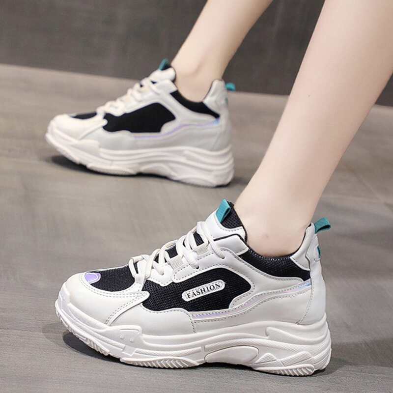 

Lace Up Front Mesh Panel Chunky Sneakers, Black