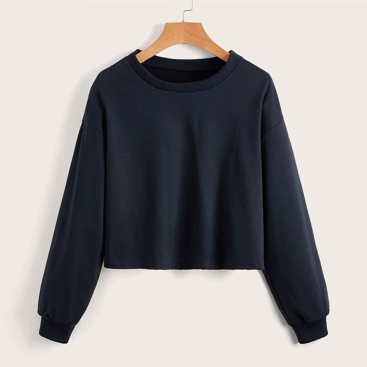 

Solid Drop Shoulder Crop Tee, Navy blue