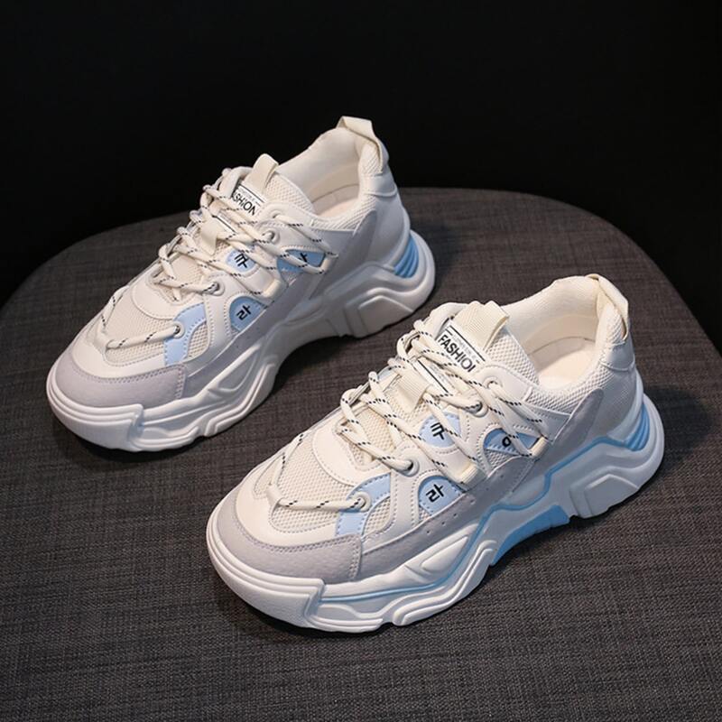 

Korean Letter Graphic Mesh Panel Sneakers, White