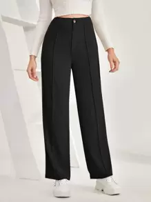 SHEIN Frenchy High Waist Straight Leg Trousers - Black - View 1