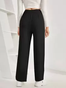 SHEIN Frenchy High Waist Straight Leg Trousers - Black - View 2