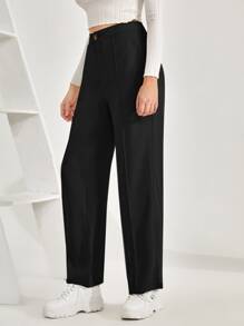 SHEIN Frenchy High Waist Straight Leg Trousers - Black - View 3
