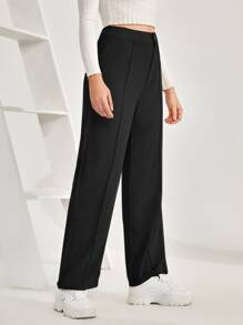 SHEIN Frenchy High Waist Straight Leg Trousers - Black - View 5