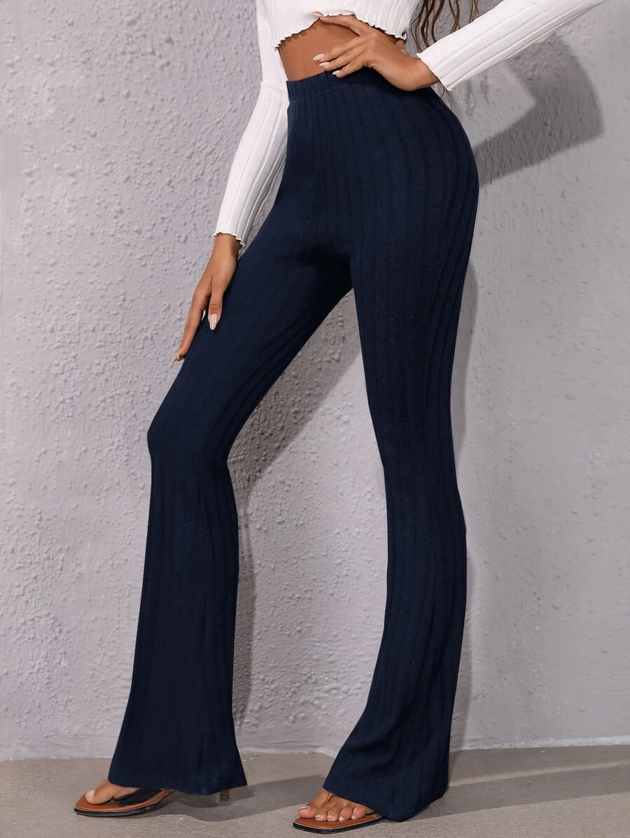 SHEIN Pantalones acampanados de talle alto - Azul Marino - Ver 1