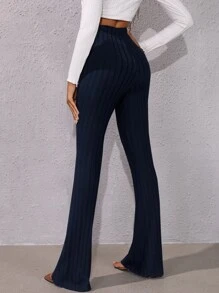 SHEIN Pantalones acampanados de talle alto - Azul Marino - Ver 2