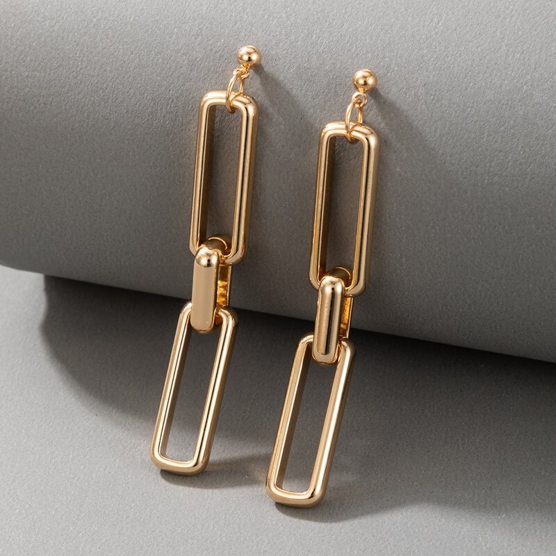 

Chain Design Drop Earrings, Gold