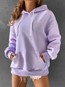 SHEIN Unity Capucha con estampado de mariposa y slogan de hombros caídos con cordón - Lila Púrpura - Ver 6