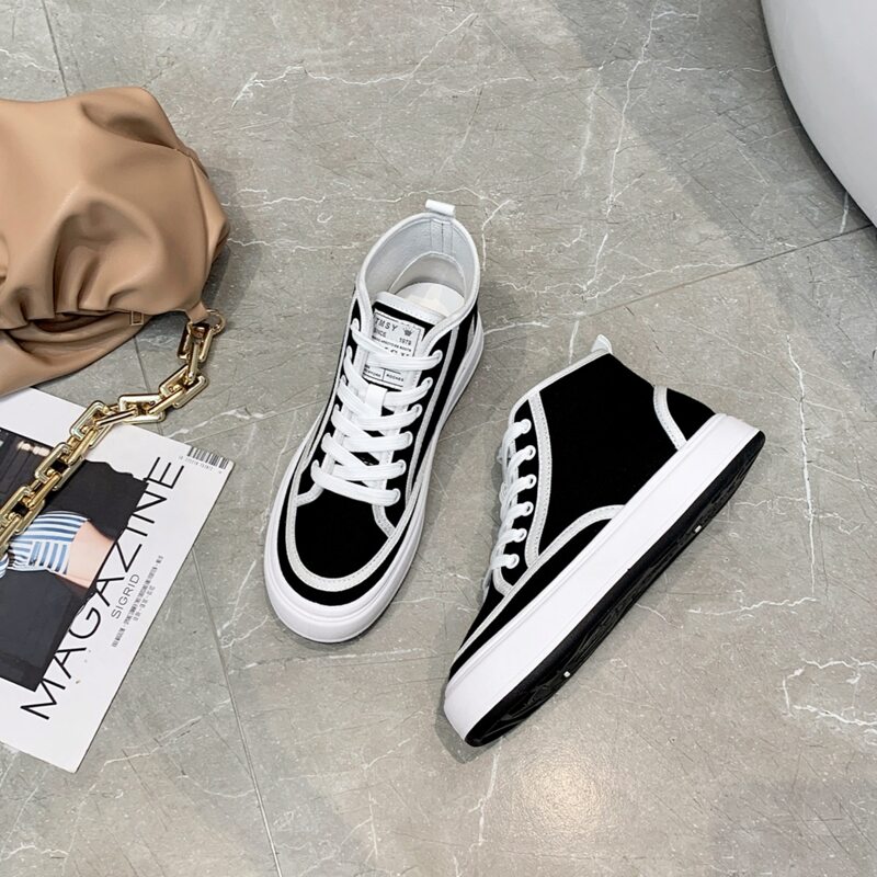 

Two Tone Lace Up Front Canvas Shoes, Black