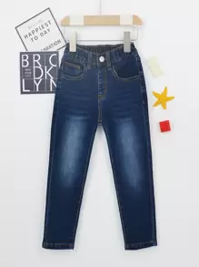 Toddler Boys Slant Pocket Elastic Waist Jeans - Dark Wash - View 1