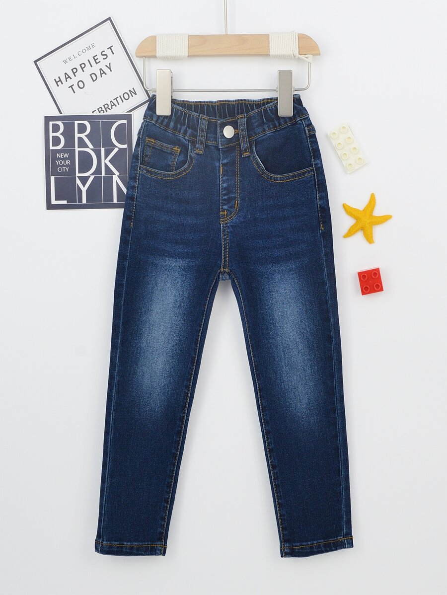 Toddler Boys Slant Pocket Elastic Waist Jeans - Dark Wash - View 1