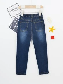 Toddler Boys Slant Pocket Elastic Waist Jeans - Dark Wash - View 2