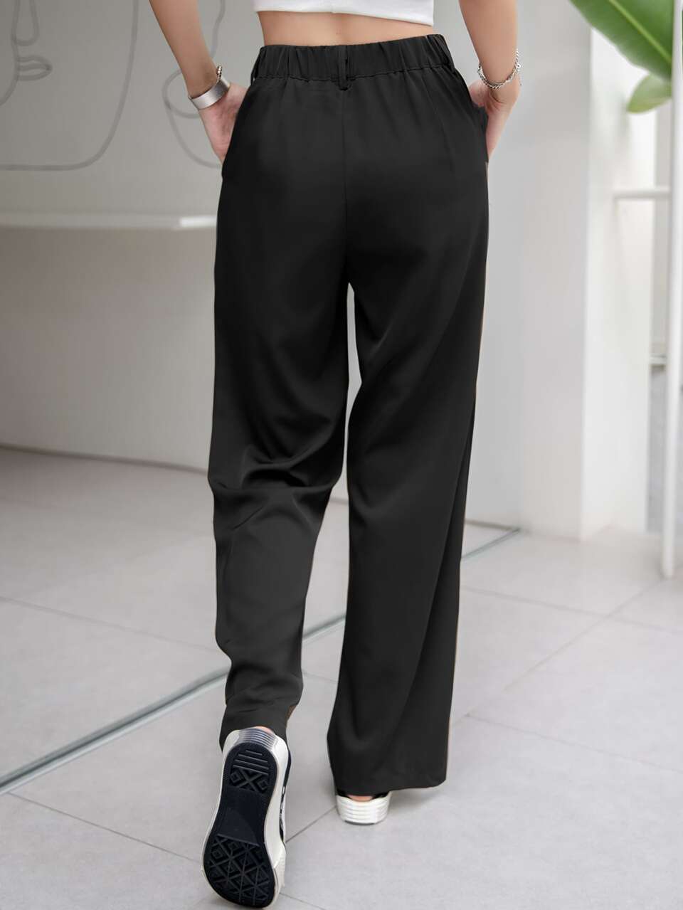 Solid Plicated Straight Leg Suit Pants, Women Dress Pants Business Attire