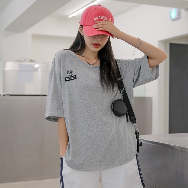 

Cartoon Graphic Patched Detail Drop Shoulder Tee, Grey