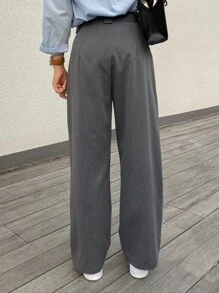 DAZY Solid Wide Leg Plicated Detail Trousers - Grey - View 2
