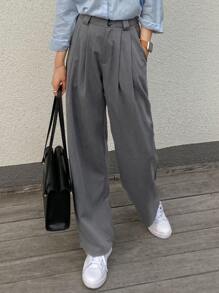 DAZY Solid Wide Leg Plicated Detail Trousers - Grey - View 6