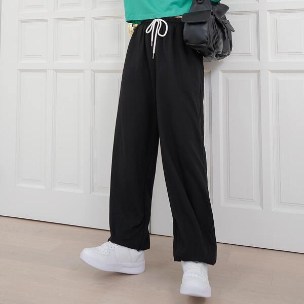 

Drawstring Waist Slant Pocket Sweatpants, Black
