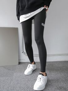 DAZY Mallas Gráficas Con Cintura Alta Con Letras - Negro - Ver 3