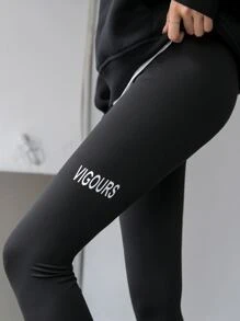 DAZY Mallas Gráficas Con Cintura Alta Con Letras - Negro - Ver 7