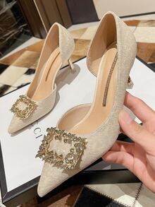 Zapatos de tacón piedra preciosa & con diseño brillante - Beis - Ver 2