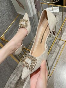 Zapatos de tacón piedra preciosa & con diseño brillante - Beis - Ver 3