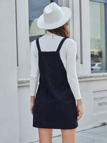 Pocket Patched Corduroy Pinafore Dress Without Tee - Black - View 2