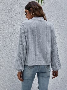 SHEIN Frenchy Mock Neck Drop Shoulder Tee Winter - Grey - View 2