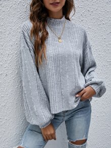 SHEIN Frenchy Mock Neck Drop Shoulder Tee Winter - Grey - View 3