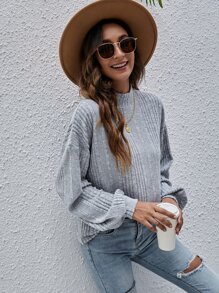 SHEIN Frenchy Mock Neck Drop Shoulder Tee Winter - Grey - View 4