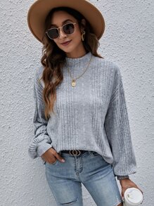 SHEIN Frenchy Mock Neck Drop Shoulder Tee Winter - Grey - View 5