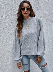 SHEIN Frenchy Mock Neck Drop Shoulder Tee Winter - Grey - View 6