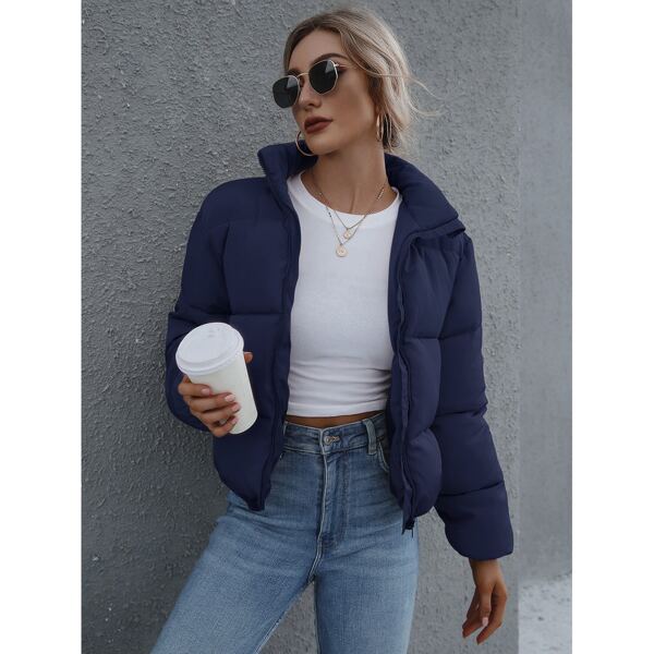 

Solid Padded Puffer Winter Coat, Navy blue