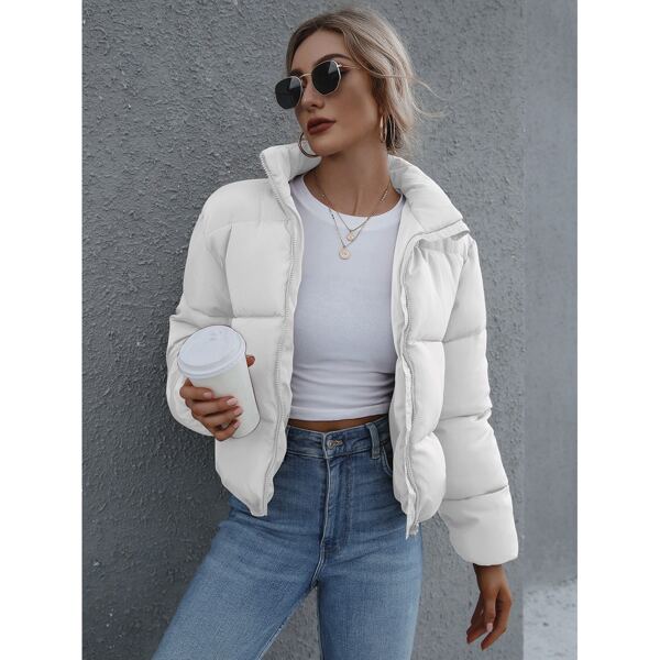 

Solid Zip Up Puffer Coat, White