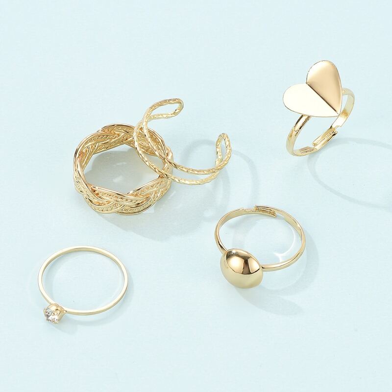 

5pcs Heart Decor Ring, Gold