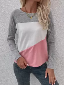 SHEIN LUNE 拼色落肩T恤 - 彩色 - 查看 1