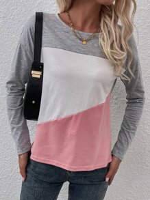 SHEIN LUNE 拼色落肩T恤 - 彩色 - 查看 4