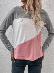 SHEIN LUNE 拼色落肩T恤 - 彩色 - 查看 6