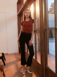 MOTF PREMIUM WOOL MIX SLIM RIBBED KNIT TOP - Rust Brown - View 4