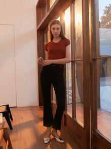 MOTF PREMIUM WOOL MIX SLIM RIBBED KNIT TOP - Rust Brown - View 6