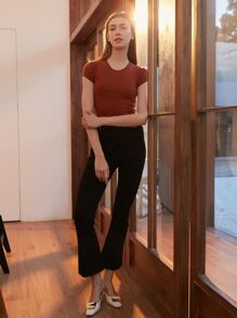 MOTF PREMIUM WOOL MIX SLIM RIBBED KNIT TOP - Rust Brown - View 8